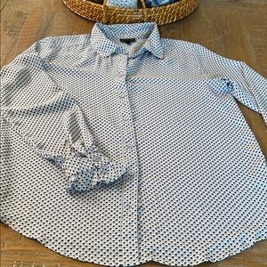 Who What Wear Blue and White Patterned Blouse